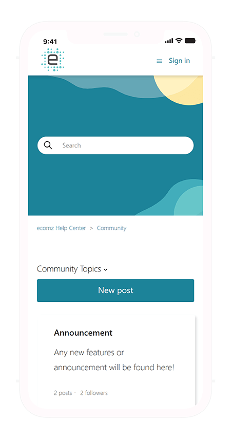 Prototype showcasing how the UI/UX of the community form manifests on desktop with a focus on the search bar section of the forum and create new post button